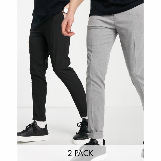 エイソス ASOS DESIGN メンズ スキニー・スリム ボトムス・パンツ 2 Pack Skinny Trousers In Black And Grey ブラック/グレー