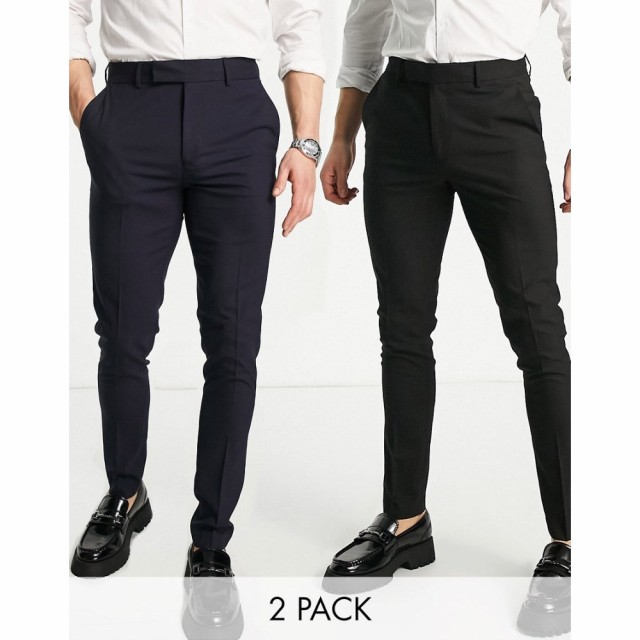 エイソス ASOS DESIGN メンズ スキニー・スリム ボトムス・パンツ 2 Pack Skinny Trousers In Black And Navy マルチカラー