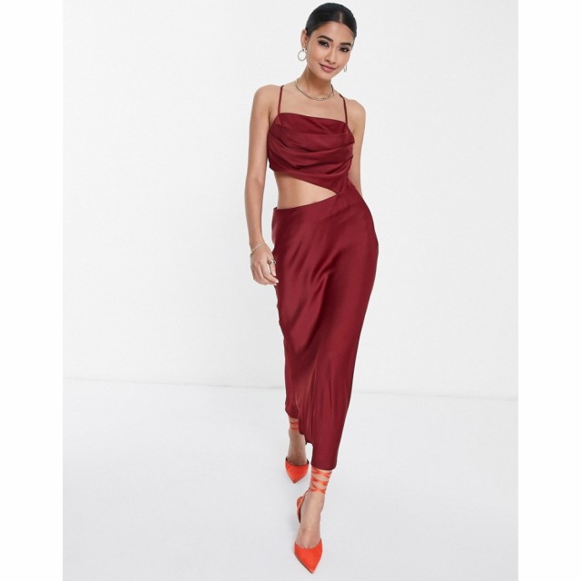 エイソス ASOS DESIGN レディース ワンピース スリップドレス ミドル丈 Drape Bodice Midi Slip Dress With Side Cut Out Detail In Sati