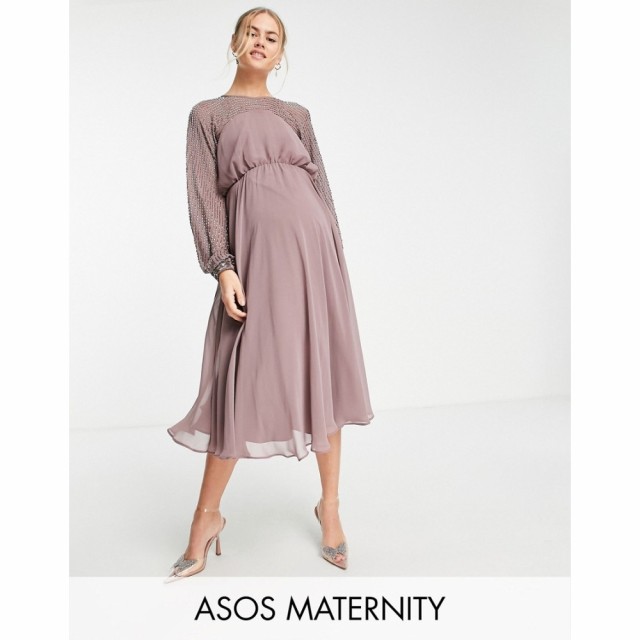 エイソス ASOS Maternity レディース ワンピース マタニティウェア ミドル丈 Maternity Midi Dress With Linear Yoke Embellishment In M