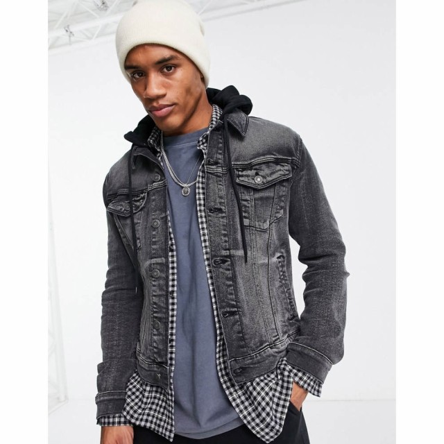 エイソス ASOS DESIGN メンズ ジャケット デニムジャケット ウォッシュ加工 Denim Jacket In Washed Black With Detachable Jersey Hood