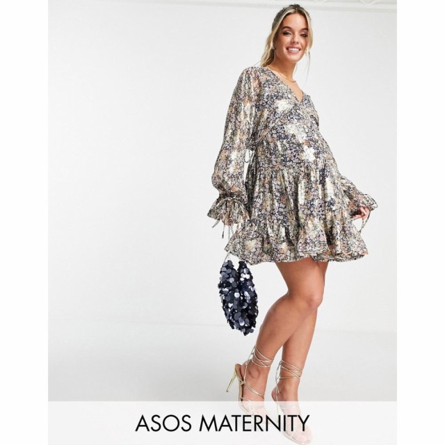 エイソス ASOS Maternity レディース ワンピース マタニティウェア ミニ丈 Maternity Mini Smock Dress With Tie Waist In Ditsy Printed