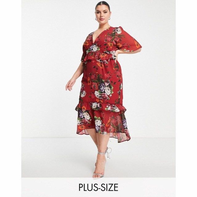 ホープアンドアイヴィー Hope and Ivy Plus レディース ワンピース ミドル丈 ワンピース・ドレス Flutter Sleeve Midi Tea Dress In Mixe