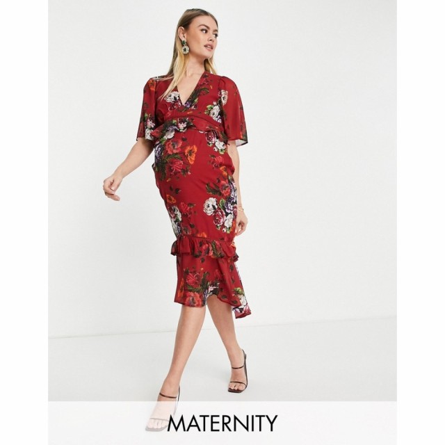 ホープ＆アイビー Hope and Ivy Maternity レディース ワンピース ミドル丈 ワンピース・ドレス Flutter Sleeve Midi Tea Dress In Mixed