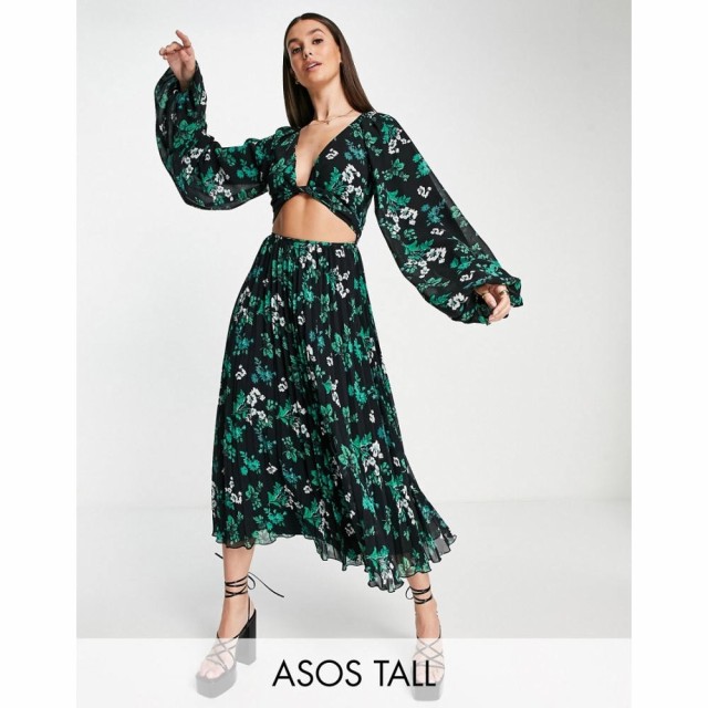 エイソス ASOS Tall レディース ワンピース ラップドレス ミドル丈 ワンピース・ドレス Tall Tie Wrap Around Pleated Midi Dress In Dar