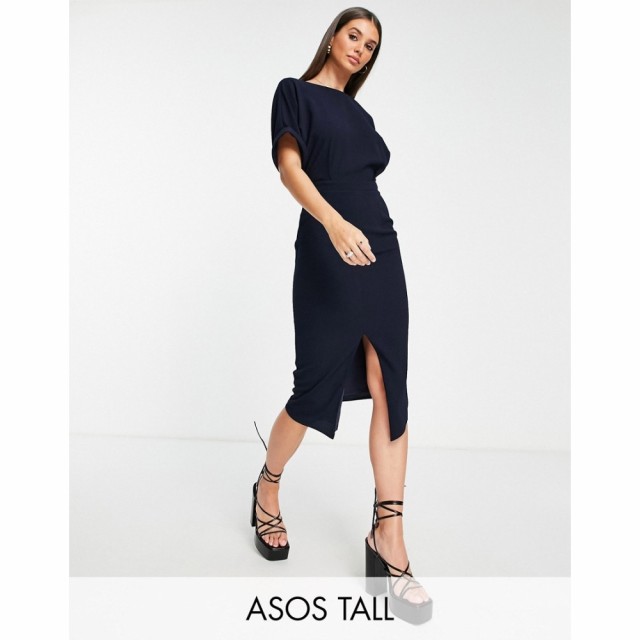 エイソス ASOS Tall レディース ワンピース ミドル丈 ワンピース・ドレス Tall Wiggle Midi Dress In Navy ネイビー