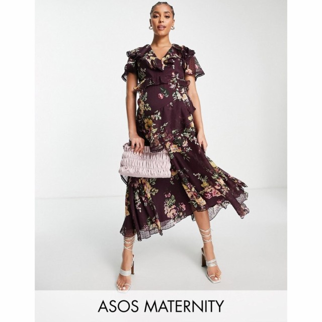 エイソス ASOS Maternity レディース ワンピース マタニティウェア Maternity Drape Detail Midi Dress In Dobby Chiffon With Tie Detai