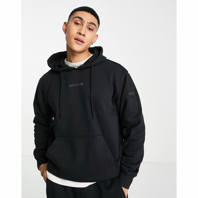 アディダス adidas Originals メンズ パーカー トップス Trefoil Linear Premium Hoodie In Black With Arm Patch ブラック