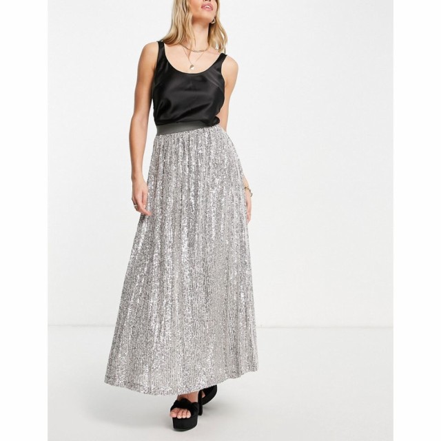 エイソス ASOS DESIGN レディース ひざ丈スカート プリーツスカート スカート Sequin Pleated Midi Skirt In Silver シルバー