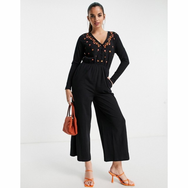 エイソス ASOS Studio Happy レディース オールインワン ジャンプスーツ ワンピース・ドレス Button Front Embroidered Tea Jumpsuit In