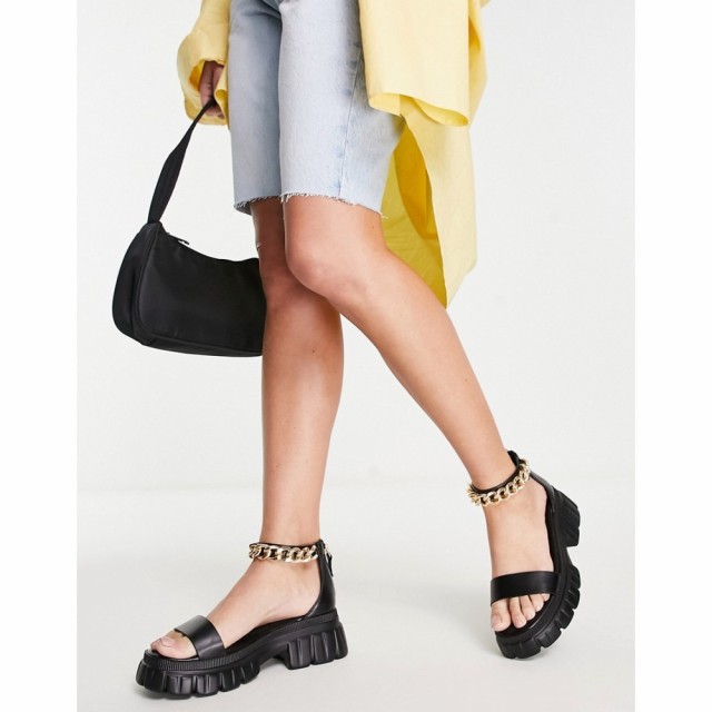 エイソス ASOS DESIGN レディース サンダル・ミュール フラット シューズ・靴 Finicky Chunky Flat Sandals With Chain Detail In Black