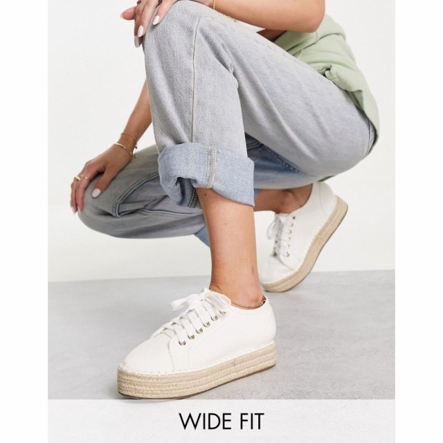 エイソス ASOS DESIGN レディース エスパドリーユ 厚底 スニーカー シューズ・靴 Wide Fit Josh Flatform Espadrille Trainers In Off Wh