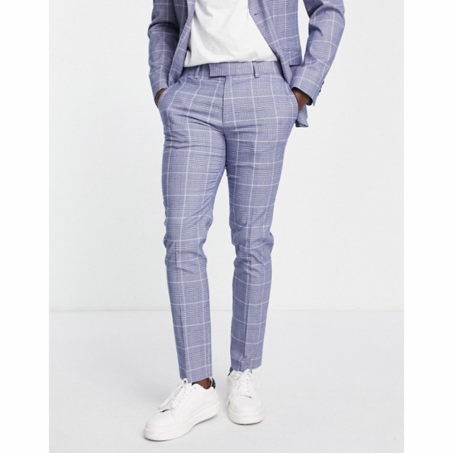 トップマン Topman メンズ スラックス スキニー ボトムス・パンツ Skinny Check Suit Trousers In Blue ブルー