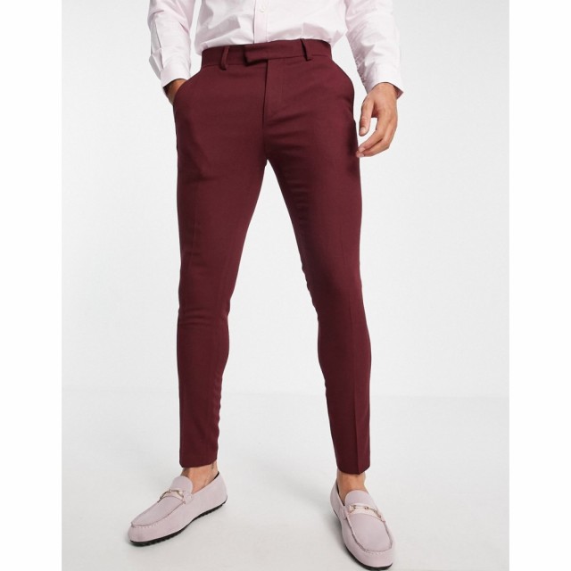 エイソス ASOS DESIGN メンズ スラックス スキニー ボトムス・パンツ Wedding Super Skinny Suit Trousers In Burgundy Micro Texture バ