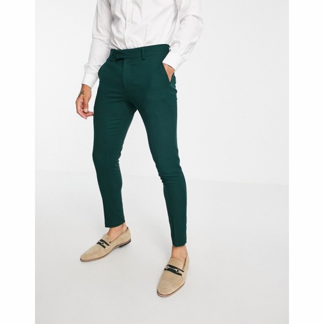 エイソス ASOS DESIGN メンズ スラックス スキニー ボトムス・パンツ Wedding Super Skinny Suit Trousers In Forest Green Micro Textur