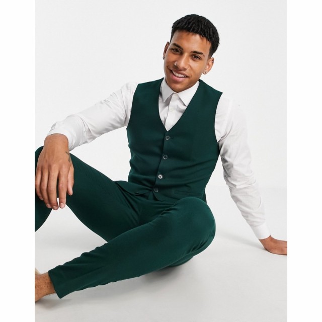 エイソス ASOS DESIGN メンズ ベスト・ジレ スーツ トップス Wedding Super Skinny Suit Waistcoat In Forest Green Micro Texture フォ