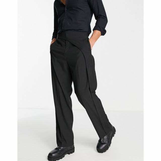 エイソス ASOS DESIGN メンズ ボトムス・パンツ Wide Leg Smart Trousers With Asymmetric Waist Detail In Black ブラック