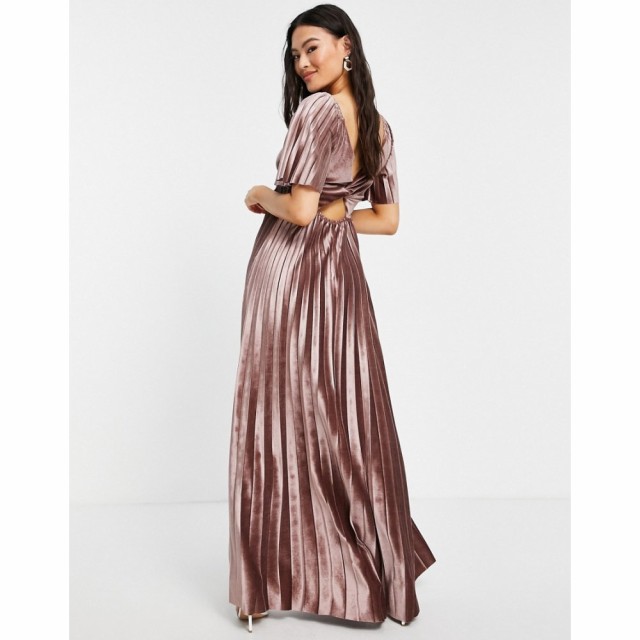 エイソス ASOS DESIGN レディース ワンピース エンパイアドレス マキシ丈 Twist Back Pleated Empire Waist Velvet Maxi Dress In Champa