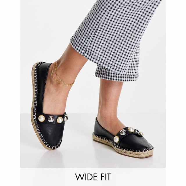 エイソス ASOS DESIGN レディース エスパドリーユ シューズ・靴 Wide Fit Jenna Pearl Espadrilles In Black ブラック