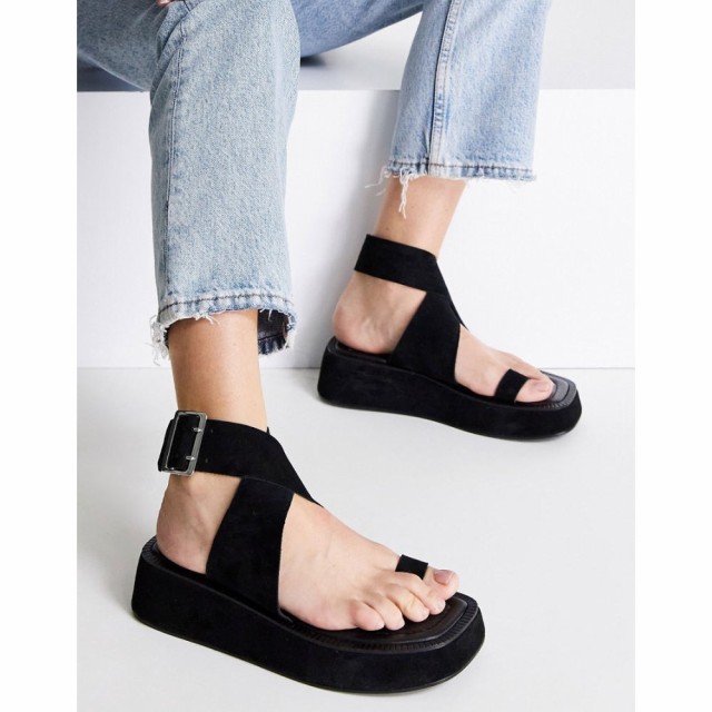 エイソス ASOS DESIGN レディース サンダル・ミュール フラット シューズ・靴 Future Premium Suede Flat Sandals In Black ブラックスエ