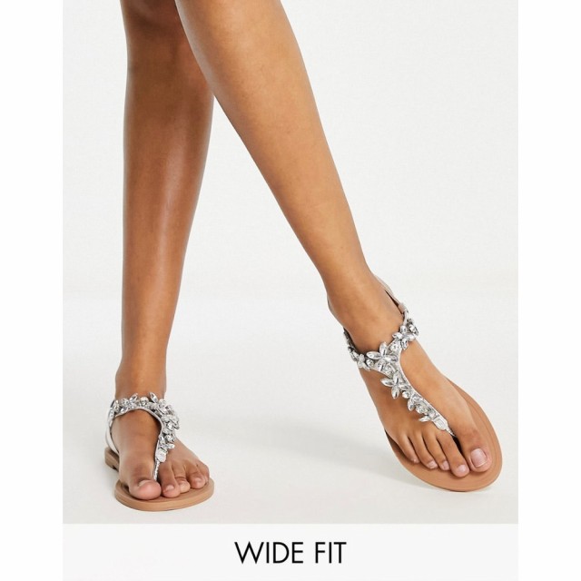 エイソス ASOS DESIGN レディース サンダル・ミュール フラット シューズ・靴 Wide Fit Fair Enough Embellished Flat Sandals In Silver