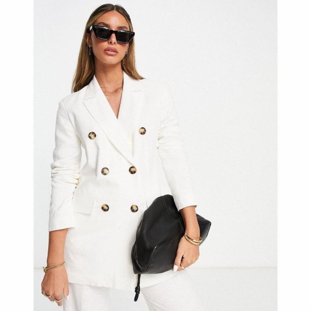 エイソス ASOS DESIGN レディース スーツ・ジャケット アウター Linen Double Breasted Suit Blazer In White ホワイト