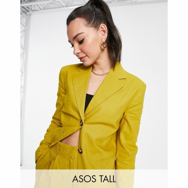 エイソス ASOS Tall レディース スーツ・ジャケット スリム アウター Tall Linen Slim Straight Suit Blazer In Golden Palm