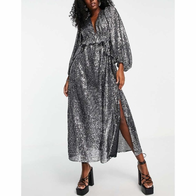 トップショップ Topshop レディース ワンピース マキシ丈 ワンピース・ドレス Editor Sequin Maxi In Silver シルバー