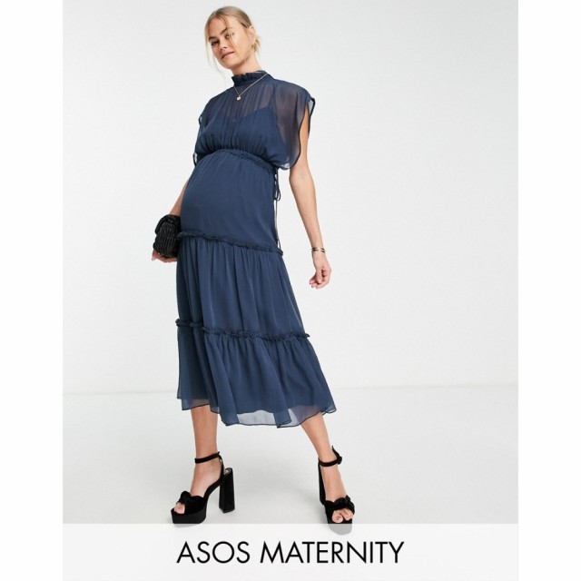 エイソス ASOS Maternity レディース ワンピース マタニティウェア Ａライン Maternity High Neck Soft Midi Dress With Tiered Skirt In