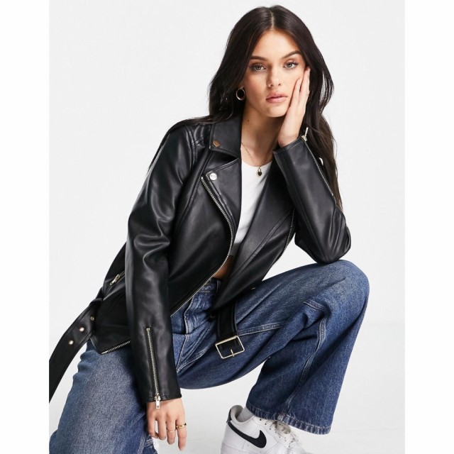 ミス セルフリッジ Miss Selfridge レディース レザージャケット ライダース アウター Faux Leather Oversized Biker Jacket In Black ブ