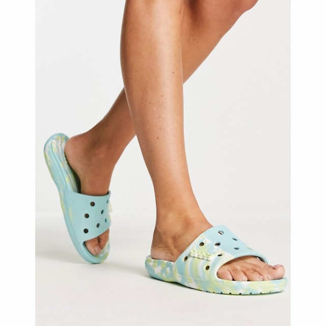 クロックス Crocs レディース サンダル・ミュール フラット シューズ・靴 Classic Slide Flat Sandals In Celery Marble