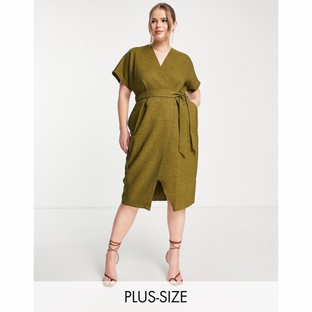 クローゼットロンドン Closet London Plus レディース ワンピース ラップドレス ワンピース・ドレス Kimono Wrap Dress In Olive Green