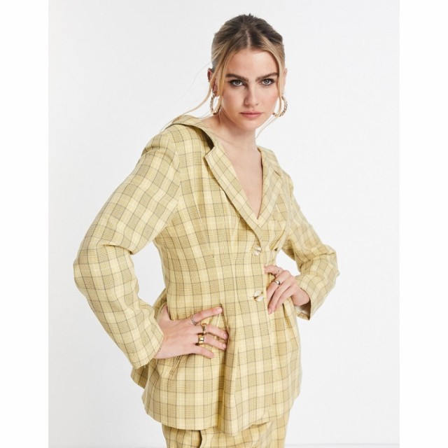 トップショップ Topshop レディース スーツ・ジャケット アウター Off Shoulder Blazer In Yellow Check イエロー