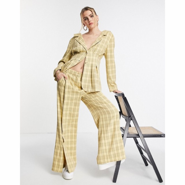 トップショップ Topshop レディース ボトムス・パンツ Pleat Detail Wide Leg Trouser In Yellow Check イエロー