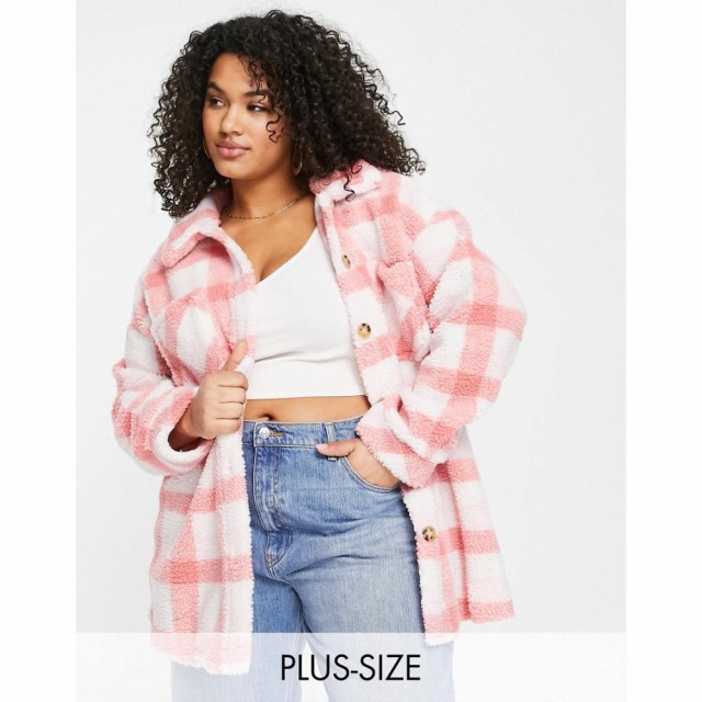 ミスガイデッド Missguided Plus レディース ジャケット シャツジャケット アウター Missgudied Plus Teddy Shacket In Check Print マル