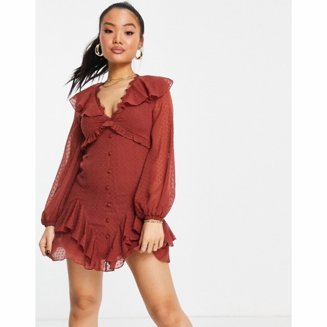 エイソス ASOS Petite レディース ワンピース ミニ丈 ワンピース・ドレス Petite Dobby Button Through Lace Trim Mini Tea Dress In Rus