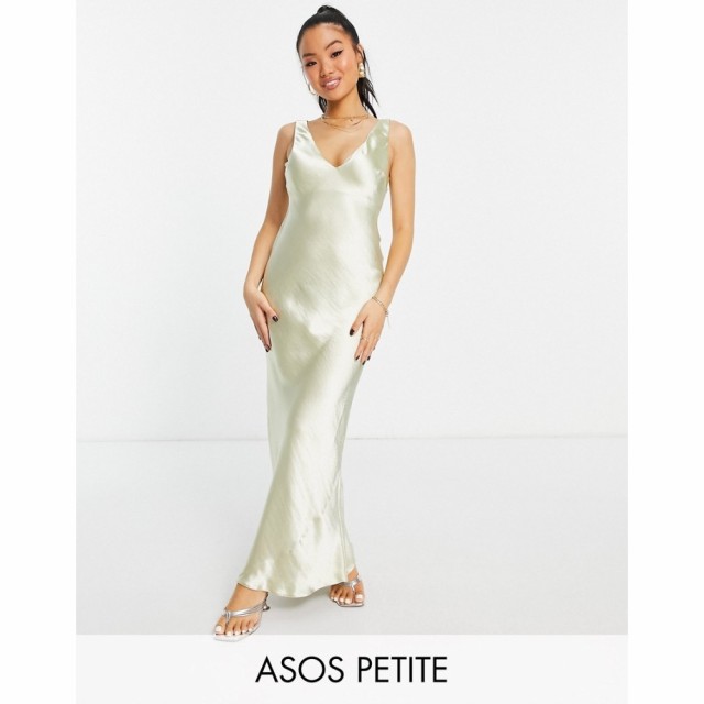 エイソス ASOS Petite レディース ワンピース スリップドレス マキシ丈 Petite Bias Cut Satin Maxi Slip Dress With Soft V Neckline De