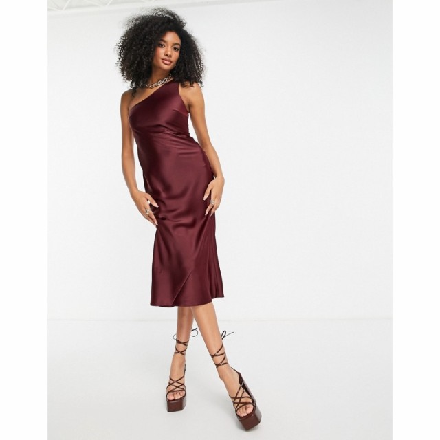 エイソス ASOS DESIGN レディース ワンピース ワンピース・ドレス One Shoulder Bias Cut Midi Dress In Satin ラスティック