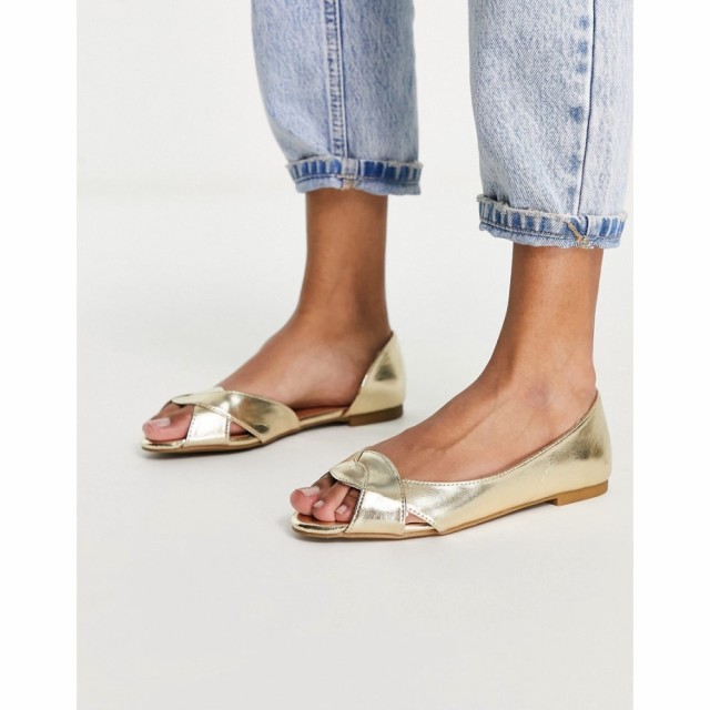 エイソス ASOS DESIGN レディース スリッポン・フラット シューズ・靴 Laurel Peep Toe Ballet Flats In Gold ゴールド