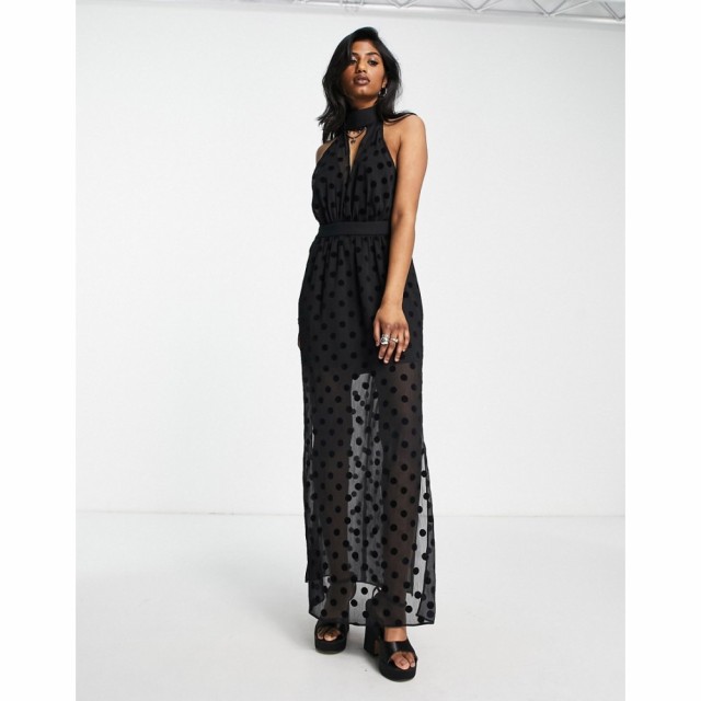 トップショップ Topshop レディース ワンピース マキシ丈 ワンピース・ドレス Spot Mesh Maxi Dress In Black ブラック