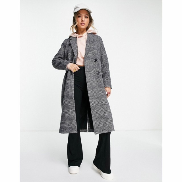 モンキ Monki レディース コート アウター Check Double Breasted Tailored Coat In Grey ブラック