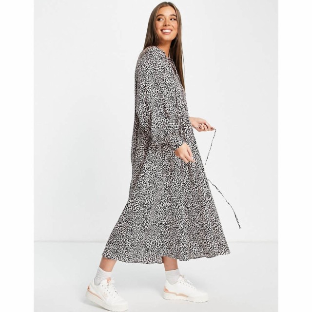 エイソス ASOS DESIGN レディース ワンピース ミドル丈 ワンピース・ドレス Midi Smock Dress With Drawstring Detail In Leopard Print