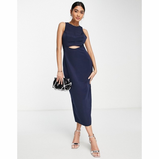 エイソス ASOS DESIGN レディース ワンピース ミドル丈 ワンピース・ドレス Racer Neck Structured Midi Dress With Cut Out Detail ネイ