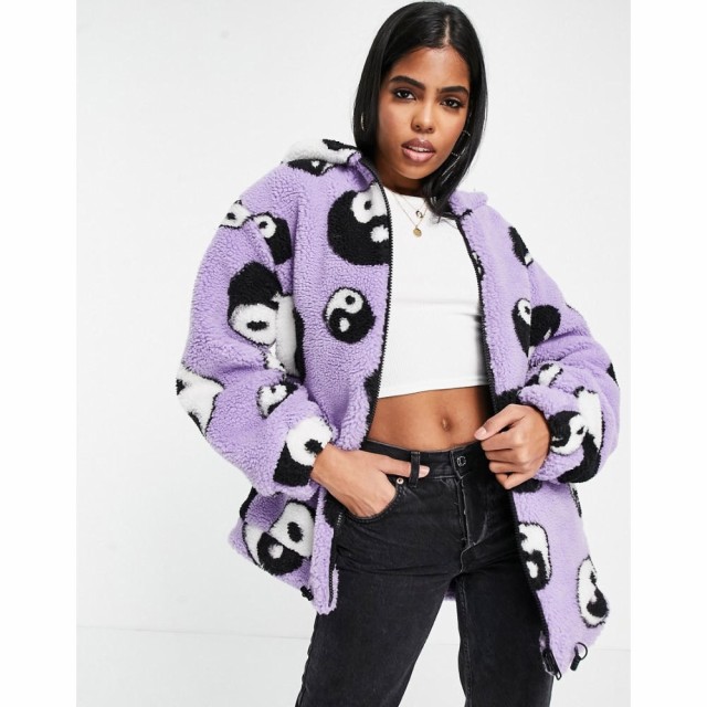 エイソス ASOS DESIGN レディース フリース トップス Printed Ying Yang Fleece Jacket In Lilac