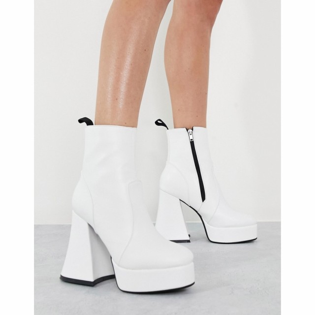 ラ モーダ Lamoda レディース ブーツ シューズ・靴 Flare Heeled Platform Boots In White ホワイト