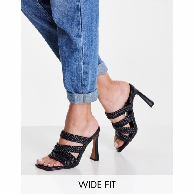 エイソス ASOS DESIGN レディース サンダル・ミュール シューズ・靴 Wide Fit Nuclear Woven Strappy High Heeled Mules In Black ブラッ