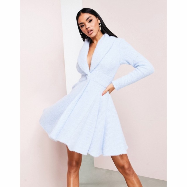 エイソス ASOS Luxe レディース ワンピース ワンピース・ドレス Asos Luxe Fluffy Knitted Tux Dress With Flippy Skirt In Baby Blue ベ