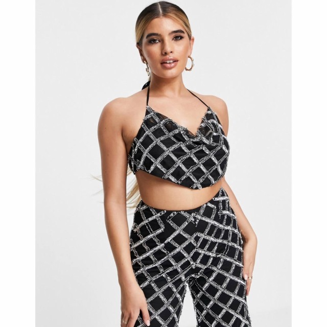 エイソス ASOS Luxe レディース トップス Asos Luxe Co-Ord Embellished Halter Top In Black And Silver ブラック