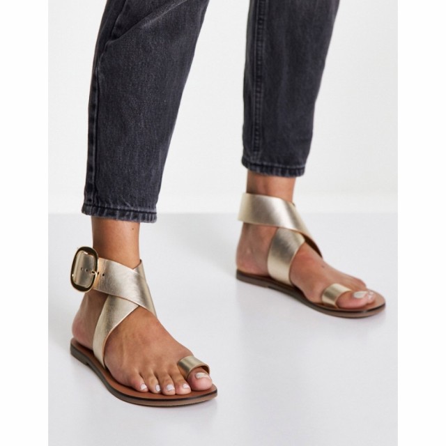 エイソス ASOS DESIGN レディース サンダル・ミュール フラット シューズ・靴 Flyer Leather Toe Loop Flat Sandals In Gold ゴールド