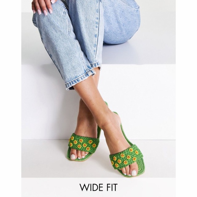 エイソス ASOS DESIGN レディース エスパドリーユ シューズ・靴 Wide Fit Juicy Beaded Flower Espadrille Slider In Green グリーン